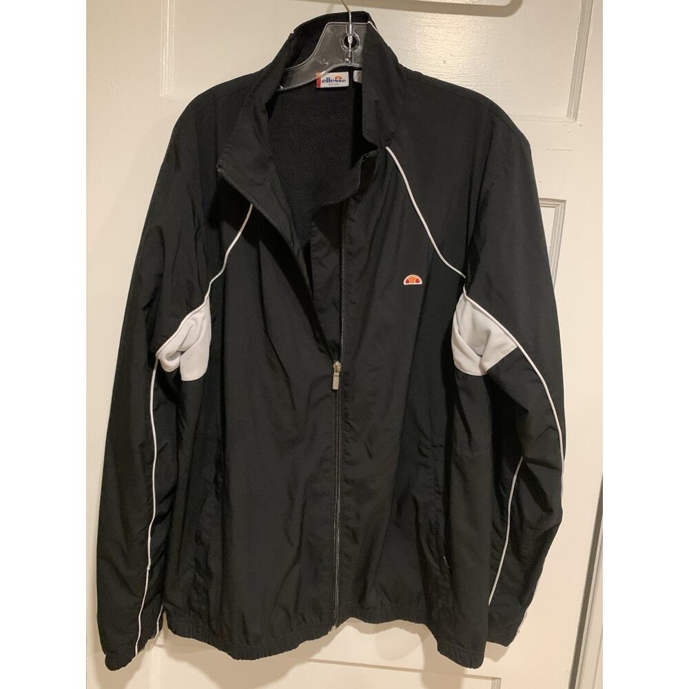 Ellesse Jacket Men’s X-Large Full Zip Mock Neck Striped Windbreaker Mesh Lined
